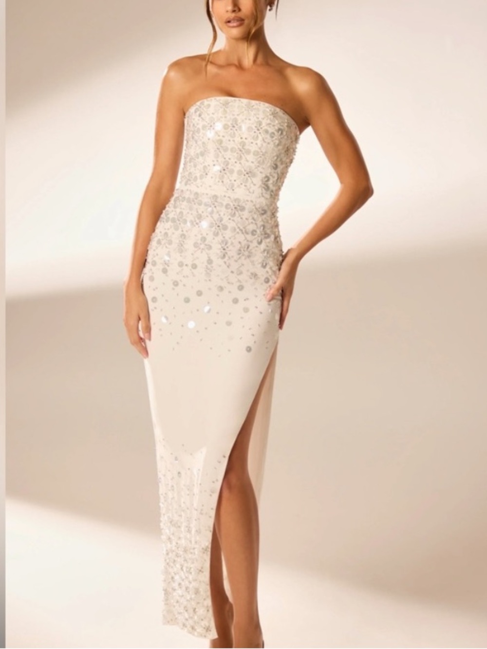 Oh Polly Alycone Hand Embellished Maxi Dress with Side Slit